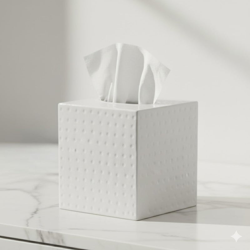 Monarch Abode Tissue Box Cover Square â€“ Hand Hammered White Metal Tissue Holder Box for Bathroom Accessory, Aesthetic Decorative Facial Napkin Cube for Modern Home Decor - Image 5
